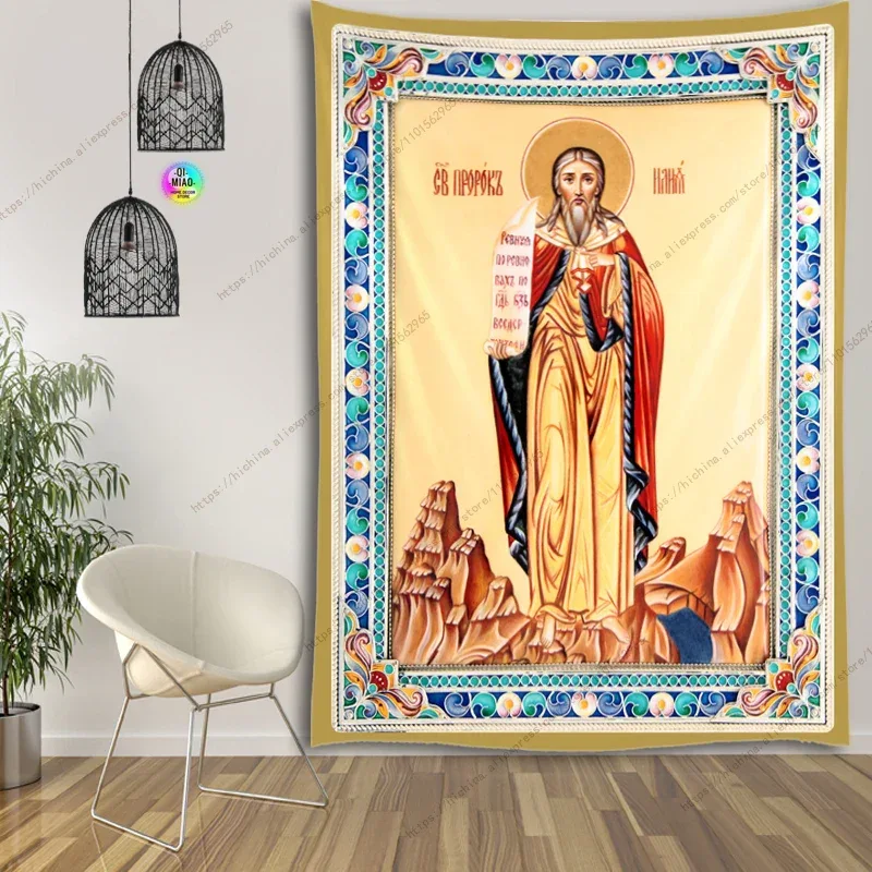 Icon of Christ Tapestry Jesus Easter Wall Decor God Home Decoration Blessed Virgin Mary Wall Tapestries Christmas Room Decor