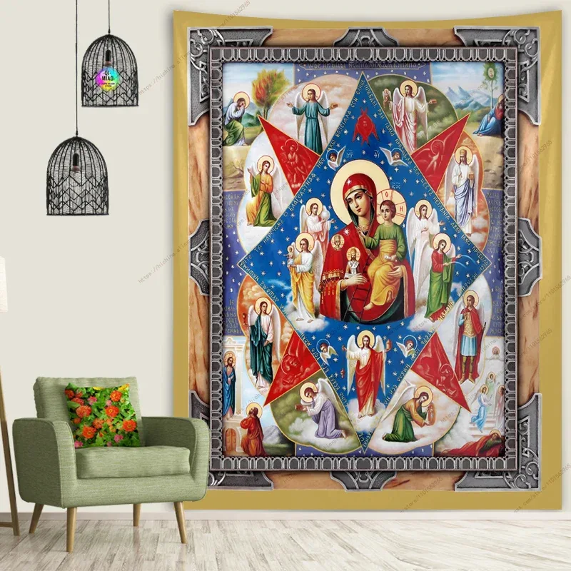 Icon of Christ Tapestry Jesus Easter Wall Decor God Home Decoration Blessed Virgin Mary Wall Tapestries Christmas Room Decor