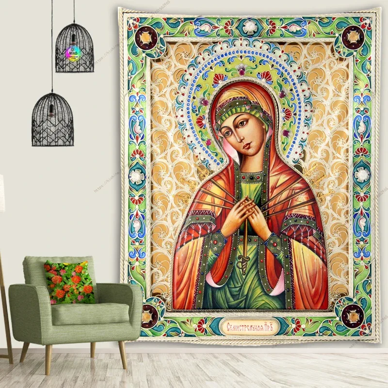 Icon of Christ Tapestry Jesus Easter Wall Decor God Home Decoration Blessed Virgin Mary Wall Tapestries Christmas Room Decor