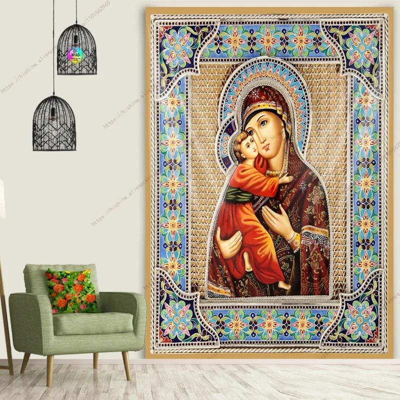 Icon of Christ Tapestry Jesus Easter Wall Decor God Home Decoration Blessed Virgin Mary Wall Tapestries Christmas Room Decor