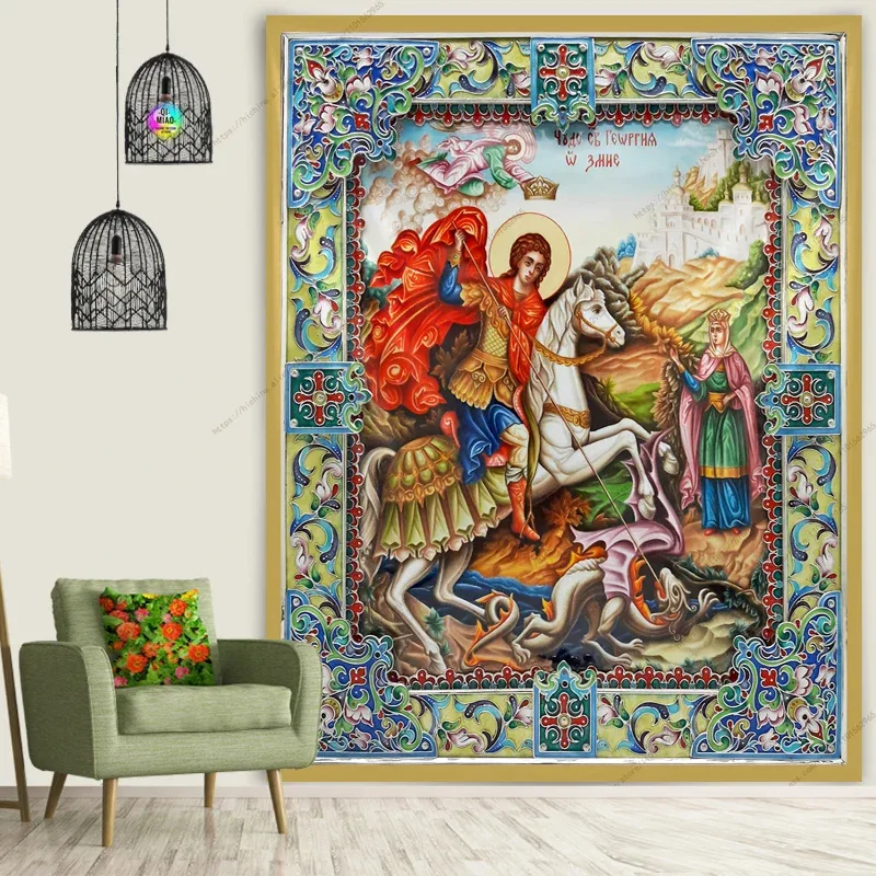 Icon of Christ Tapestry Jesus Easter Wall Decor God Home Decoration Blessed Virgin Mary Wall Tapestries Christmas Room Decor