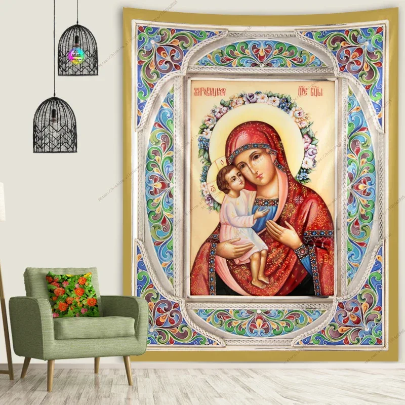 Icon of Christ Tapestry Jesus Easter Wall Decor God Home Decoration Blessed Virgin Mary Wall Tapestries Christmas Room Decor