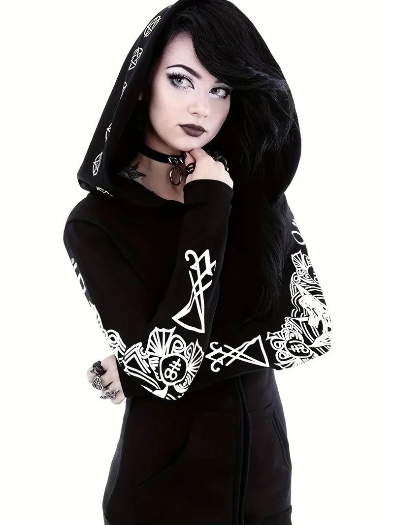 Women's Fashion Punk Style Geometric Print Zipper Sweatshirt