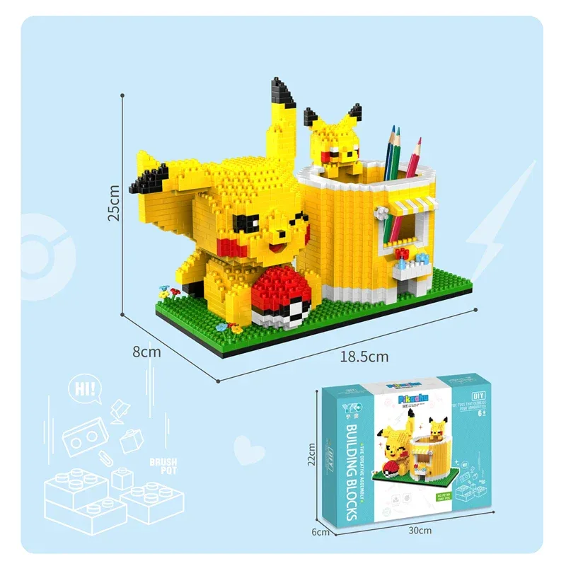 Stitch Pikachu Creative Building Blocks Pen Holder Series DIY Mini Diamond Building Block Doll Children's Toys Christmas Gift