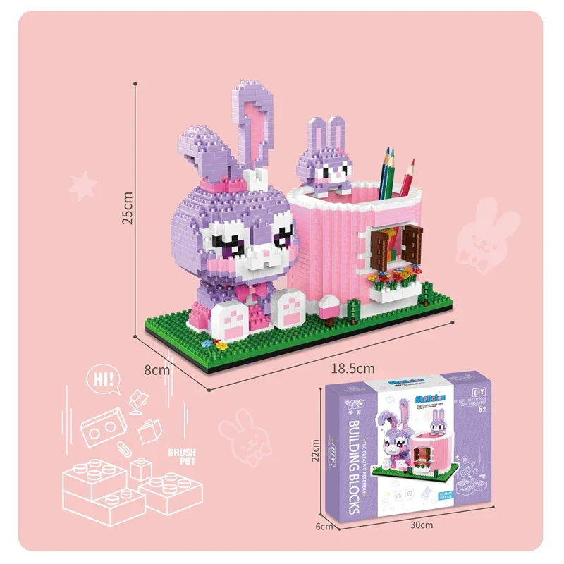 Stitch Pikachu Creative Building Blocks Pen Holder Series DIY Mini Diamond Building Block Doll Children's Toys Christmas Gift