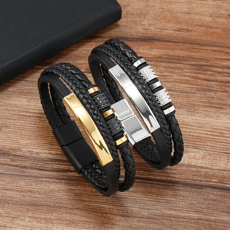 Custom Name To My Son Fashionable Titanium Steel CreativeLeather Woven BraceletWith Gift Box For Son Birthday Christmas Gift