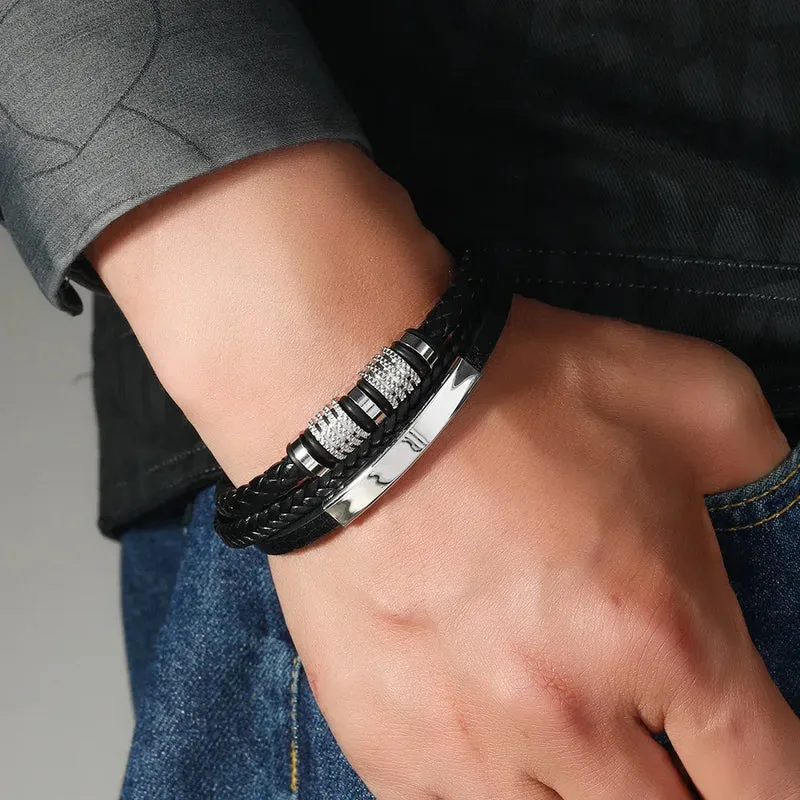 Custom Name To My Son Fashionable Titanium Steel CreativeLeather Woven BraceletWith Gift Box For Son Birthday Christmas Gift