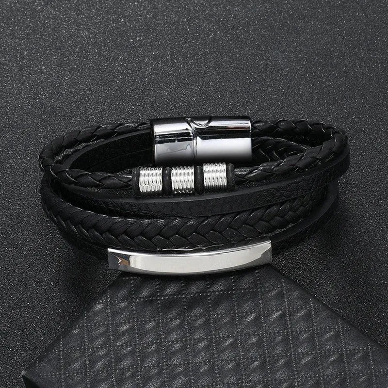 Custom Name To My Son Fashionable Titanium Steel CreativeLeather Woven BraceletWith Gift Box For Son Birthday Christmas Gift