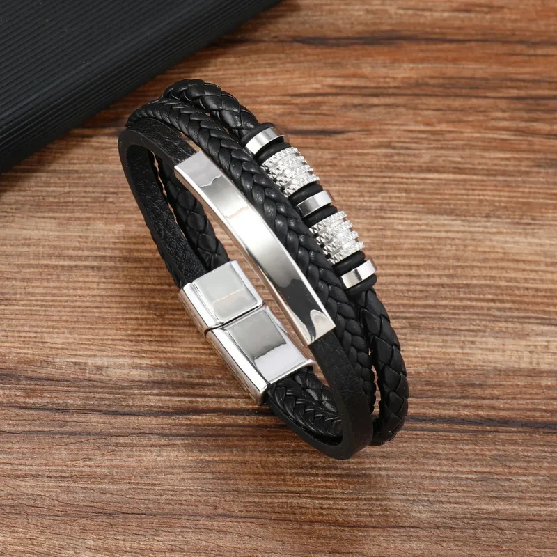 Custom Name To My Son Fashionable Titanium Steel CreativeLeather Woven BraceletWith Gift Box For Son Birthday Christmas Gift