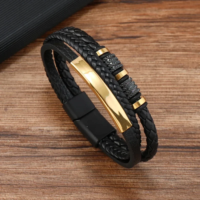 Custom Name To My Son Fashionable Titanium Steel CreativeLeather Woven BraceletWith Gift Box For Son Birthday Christmas Gift