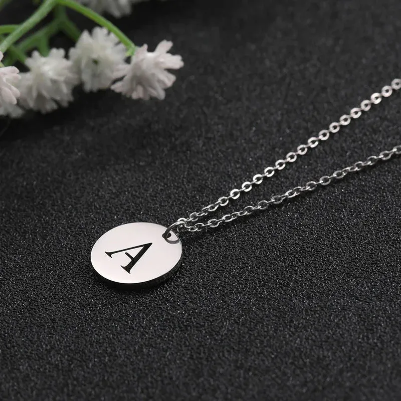 New Trend Stainless Steel Gold Silver Color Initials Necklace Hollow Round 26 Letter Pendant Necklace Jewelry Christmas Gift