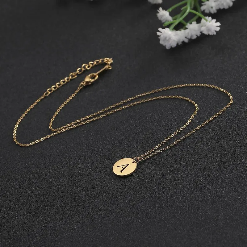 New Trend Stainless Steel Gold Silver Color Initials Necklace Hollow Round 26 Letter Pendant Necklace Jewelry Christmas Gift