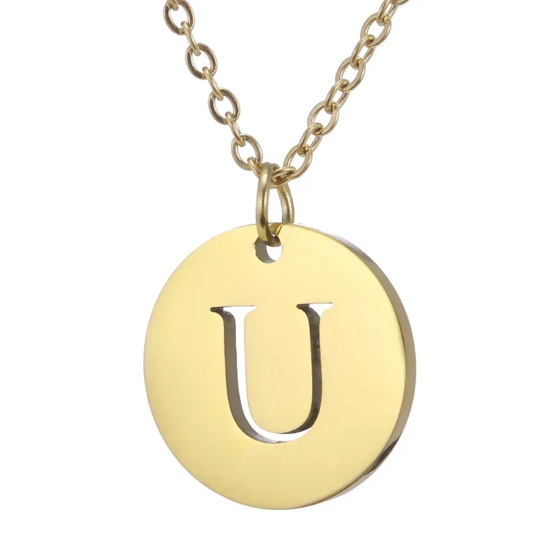 New Trend Stainless Steel Gold Silver Color Initials Necklace Hollow Round 26 Letter Pendant Necklace Jewelry Christmas Gift