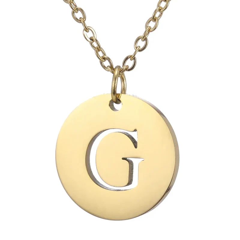 New Trend Stainless Steel Gold Silver Color Initials Necklace Hollow Round 26 Letter Pendant Necklace Jewelry Christmas Gift
