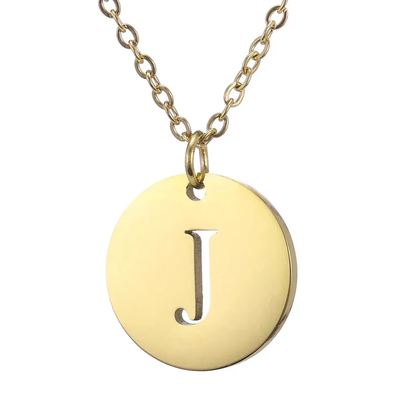 New Trend Stainless Steel Gold Silver Color Initials Necklace Hollow Round 26 Letter Pendant Necklace Jewelry Christmas Gift