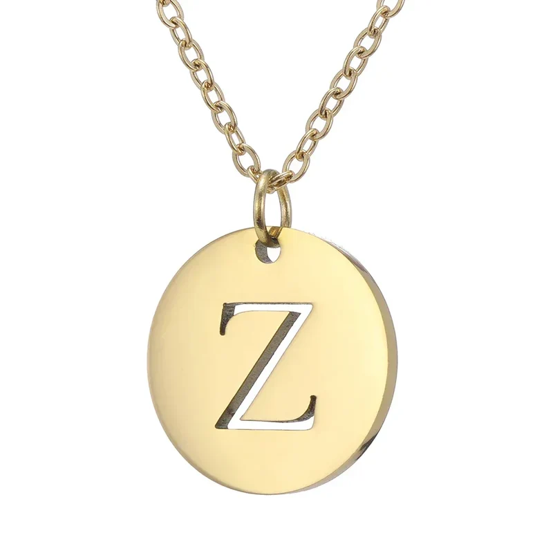 New Trend Stainless Steel Gold Silver Color Initials Necklace Hollow Round 26 Letter Pendant Necklace Jewelry Christmas Gift