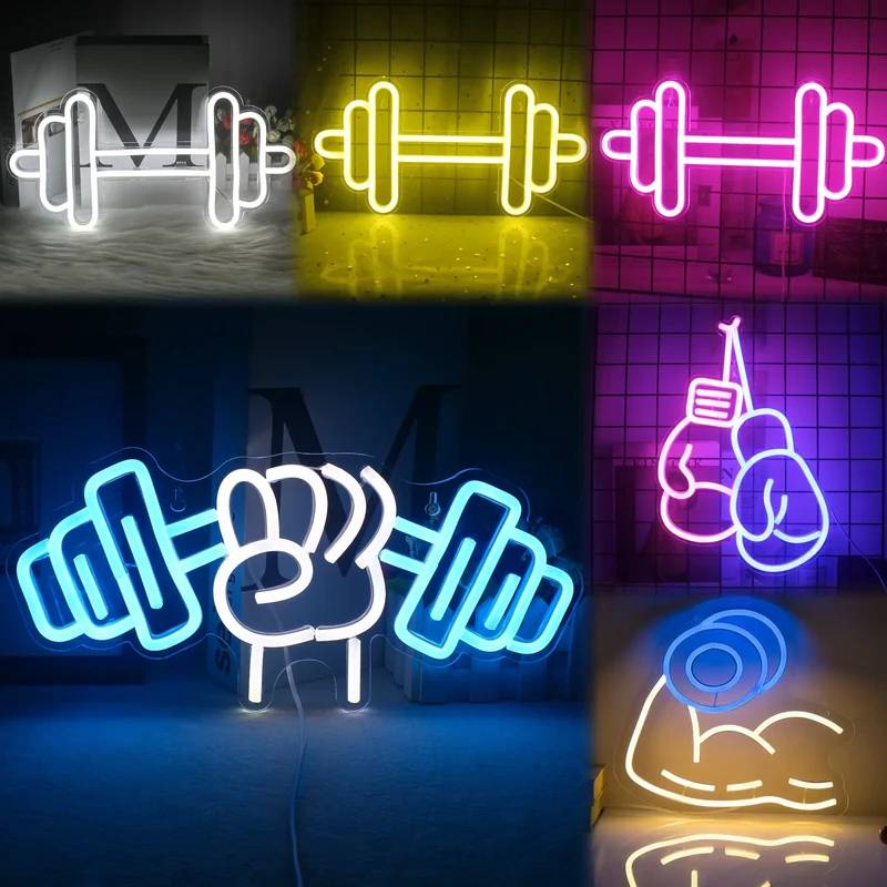 Barbell Fitness Gym Neon Sign Dumbbell LED Neon Ligh Wall Decoration For Workout Room Sport Club Weightlifting Christmas Gift