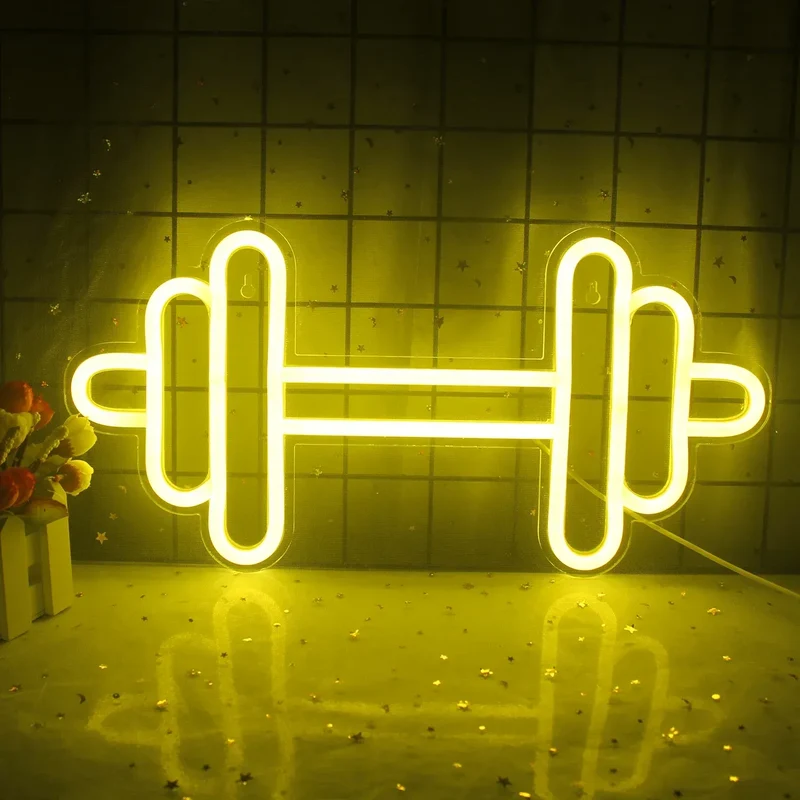 Barbell Fitness Gym Neon Sign Dumbbell LED Neon Ligh Wall Decoration For Workout Room Sport Club Weightlifting Christmas Gift