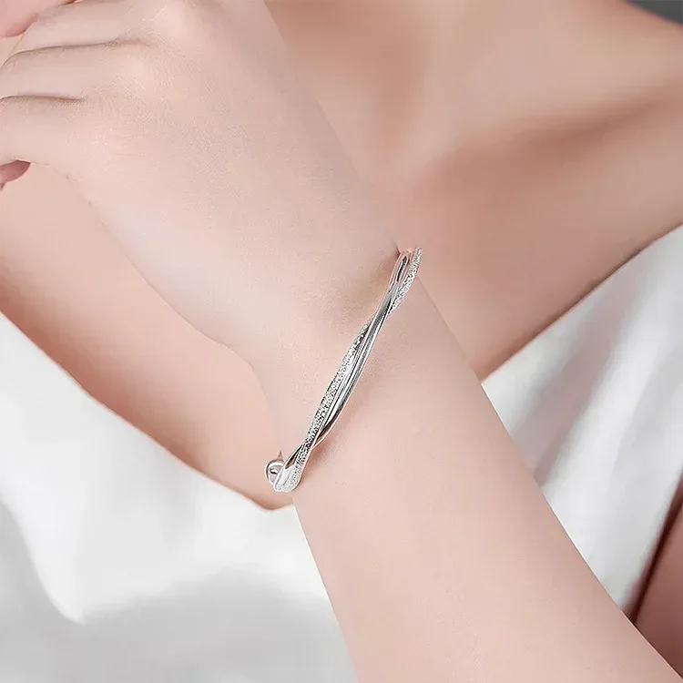 Fashion 925 Sterling Silver Woman Cuff Bracelet Open Leaf Shaped Adjustable Charm Bangle Girls Party Jewelry Christmas Gifts