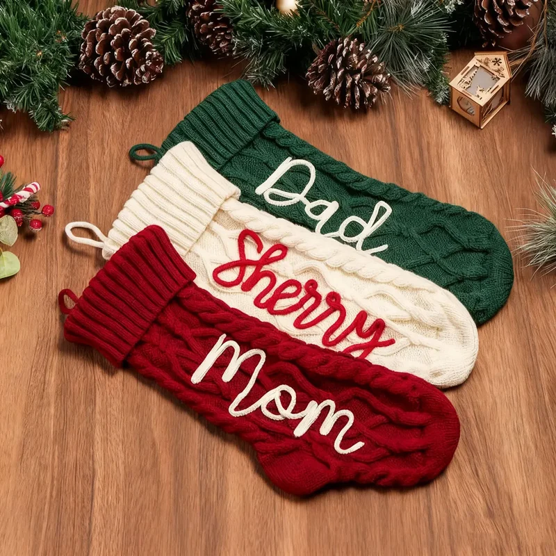 A vintage personalized Christmas stocking with embroidered name and customizable letters, perfect as a family Christmas gift