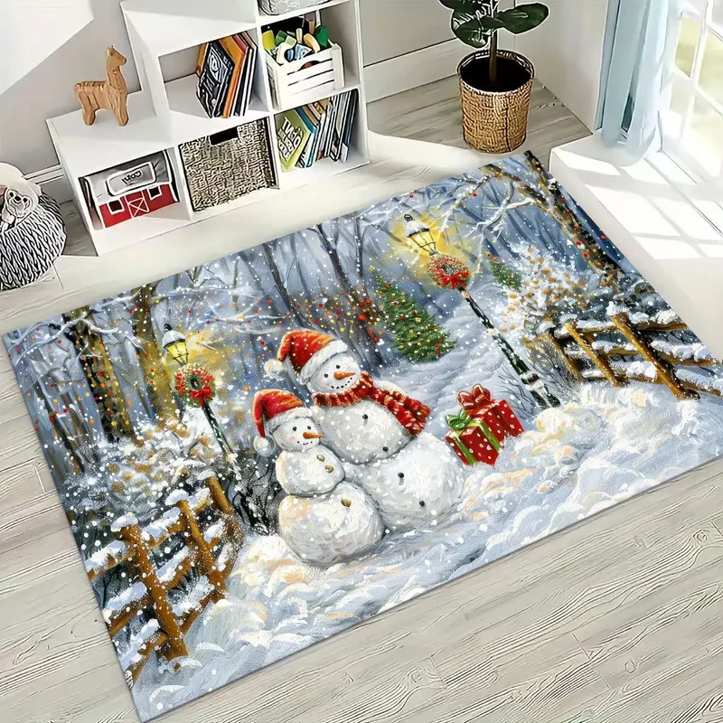 Happy New Year Merry Christmas Tree Santa Claus Cartoon Gift Carpet Rug for Bedroom Living Room Sofa Home Doormat Decor,Non-slip