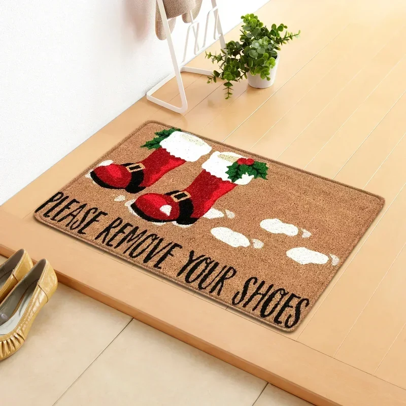 VIKAMA Merry Christmas Welcome Doormat Winter Non-Slip Rubber Backed Floor Mat for Home Indoor Outdoor Entrance Decoration