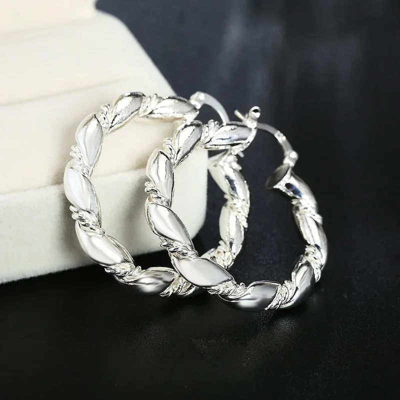 925 Sterling Silver Retro weave circle earrings for women Luxury Fashion Party Wedding Accessories Jewelry Christmas Gifts