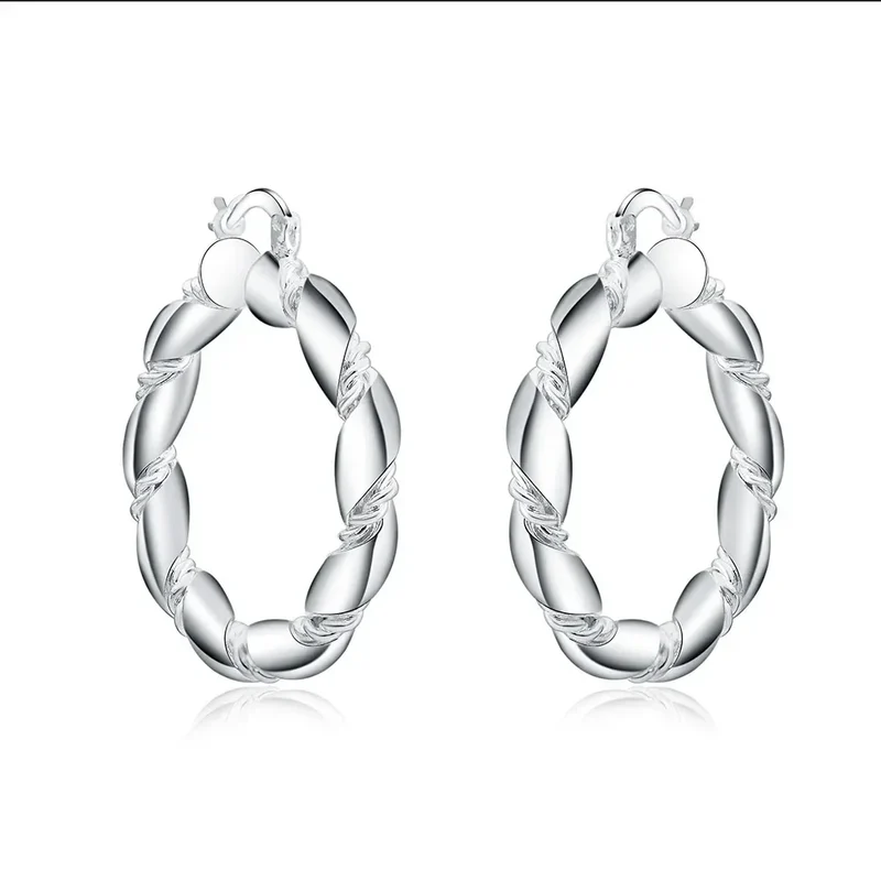 925 Sterling Silver Retro weave circle earrings for women Luxury Fashion Party Wedding Accessories Jewelry Christmas Gifts