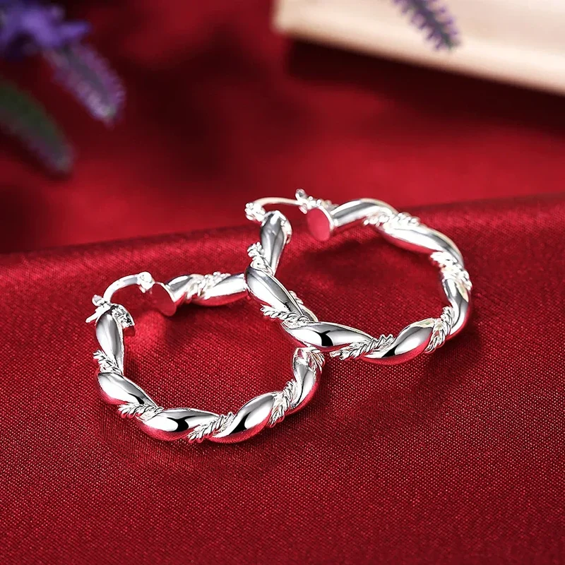 925 Sterling Silver Retro weave circle earrings for women Luxury Fashion Party Wedding Accessories Jewelry Christmas Gifts