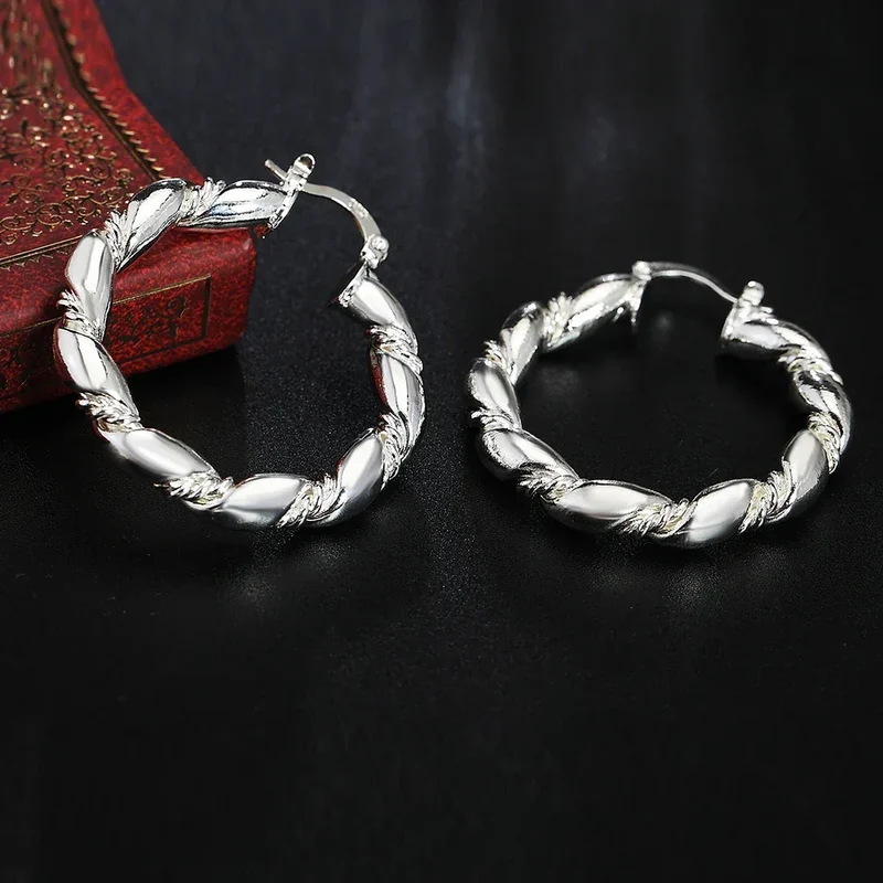 925 Sterling Silver Retro weave circle earrings for women Luxury Fashion Party Wedding Accessories Jewelry Christmas Gifts