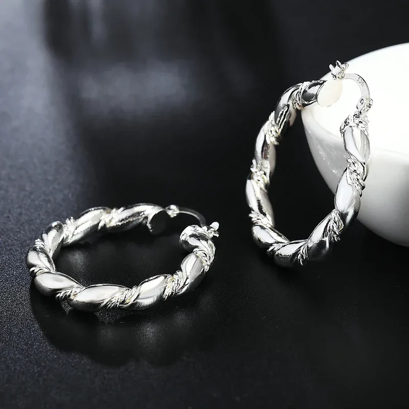 925 Sterling Silver Retro weave circle earrings for women Luxury Fashion Party Wedding Accessories Jewelry Christmas Gifts