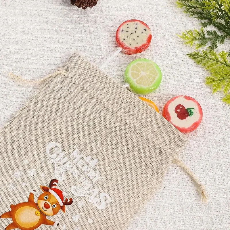 1/30PCS Christmas Linen Drawstring Bags Candy Biscuits Pouchs Burlap Bracelet Jewelry Storage Bags Xmas Kids Gift Packaging Bags