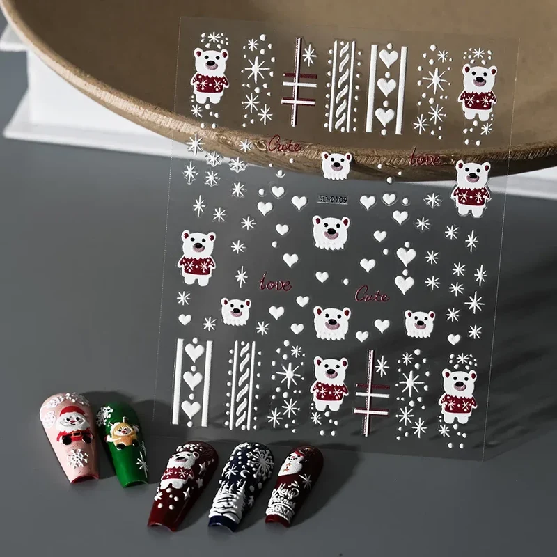 1pc Christmas Nail Art Stickers 5D Winter Holiday Themed Nail Decor Santa/Snowflakes/Christmas Trees/Gingerbread Nail Supplies *