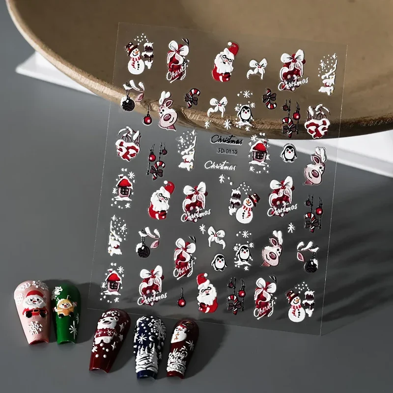1pc Christmas Nail Art Stickers 5D Winter Holiday Themed Nail Decor Santa/Snowflakes/Christmas Trees/Gingerbread Nail Supplies *