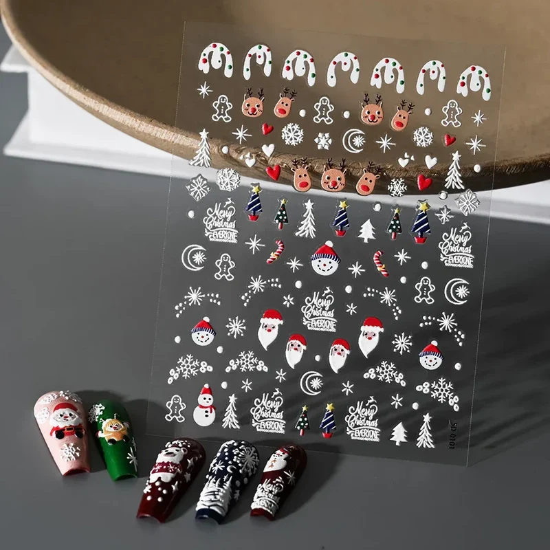 1pc Christmas Nail Art Stickers 5D Winter Holiday Themed Nail Decor Santa/Snowflakes/Christmas Trees/Gingerbread Nail Supplies *