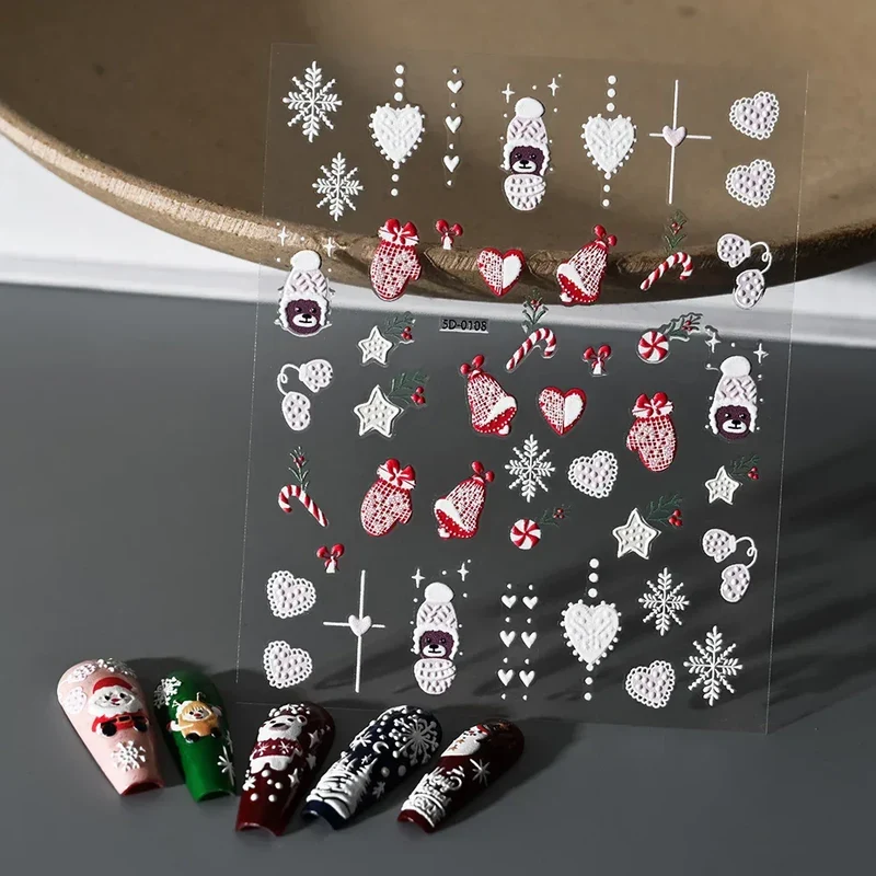 1pc Christmas Nail Art Stickers 5D Winter Holiday Themed Nail Decor Santa/Snowflakes/Christmas Trees/Gingerbread Nail Supplies *