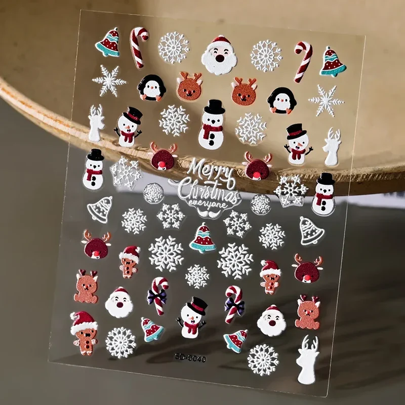 1pc Christmas Nail Art Stickers 5D Winter Holiday Themed Nail Decor Santa/Snowflakes/Christmas Trees/Gingerbread Nail Supplies *