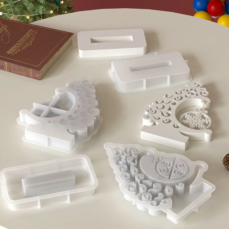 Christmas Tree Stand Snowflake Ornament Silicone Mold with Base DIY Christmas Ornament Crafts Gifts Home Decor Table Decorations
