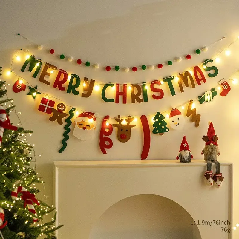 LED String Light DIY Handmade Decorated Merry Christmas Holiday Hanging Home Room Background Pull Flag Banner Christmas Pendant