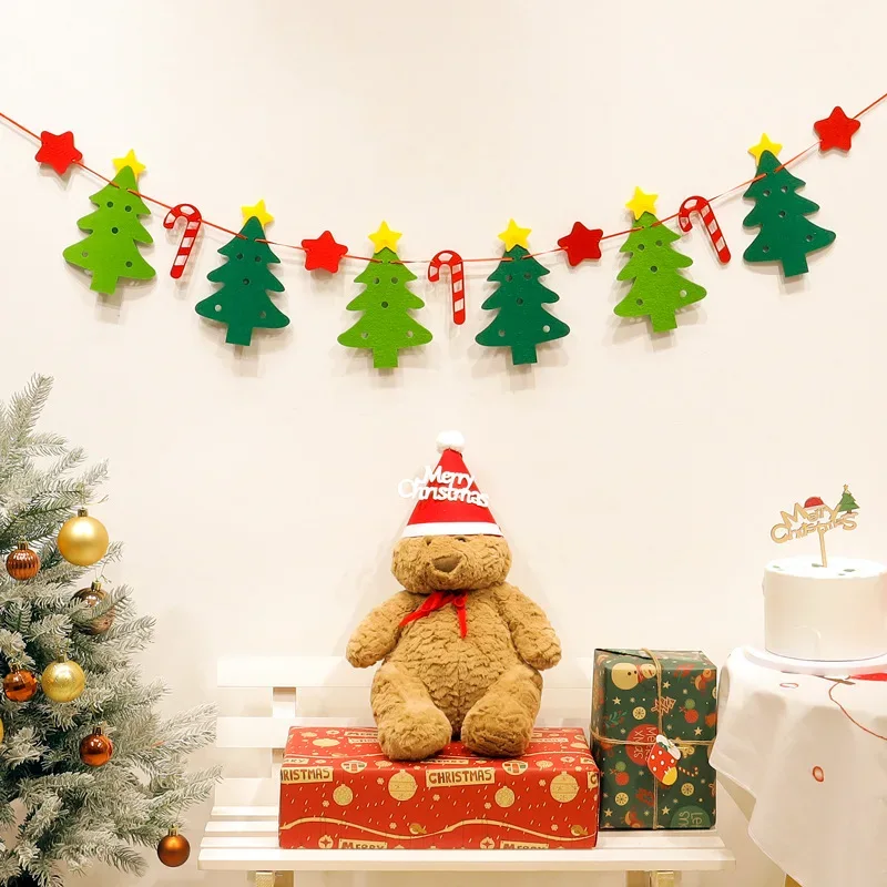 LED String Light DIY Handmade Decorated Merry Christmas Holiday Hanging Home Room Background Pull Flag Banner Christmas Pendant