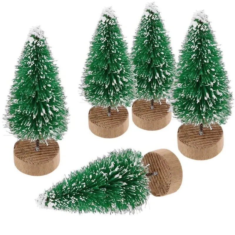 10 Pcs 4.5cm Decorated Christmas Tree Fake Pine Tree Mini Artificial Christmas Tree Santa Snow Navidad Xmas Decor Noel New Year