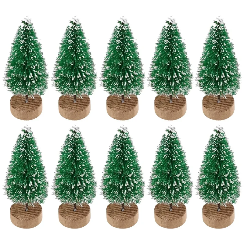10 Pcs 4.5cm Decorated Christmas Tree Fake Pine Tree Mini Artificial Christmas Tree Santa Snow Navidad Xmas Decor Noel New Year