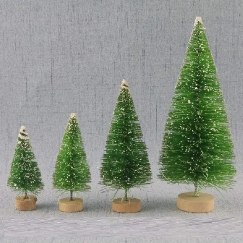 10 Pcs 4.5cm Decorated Christmas Tree Fake Pine Tree Mini Artificial Christmas Tree Santa Snow Navidad Xmas Decor Noel New Year