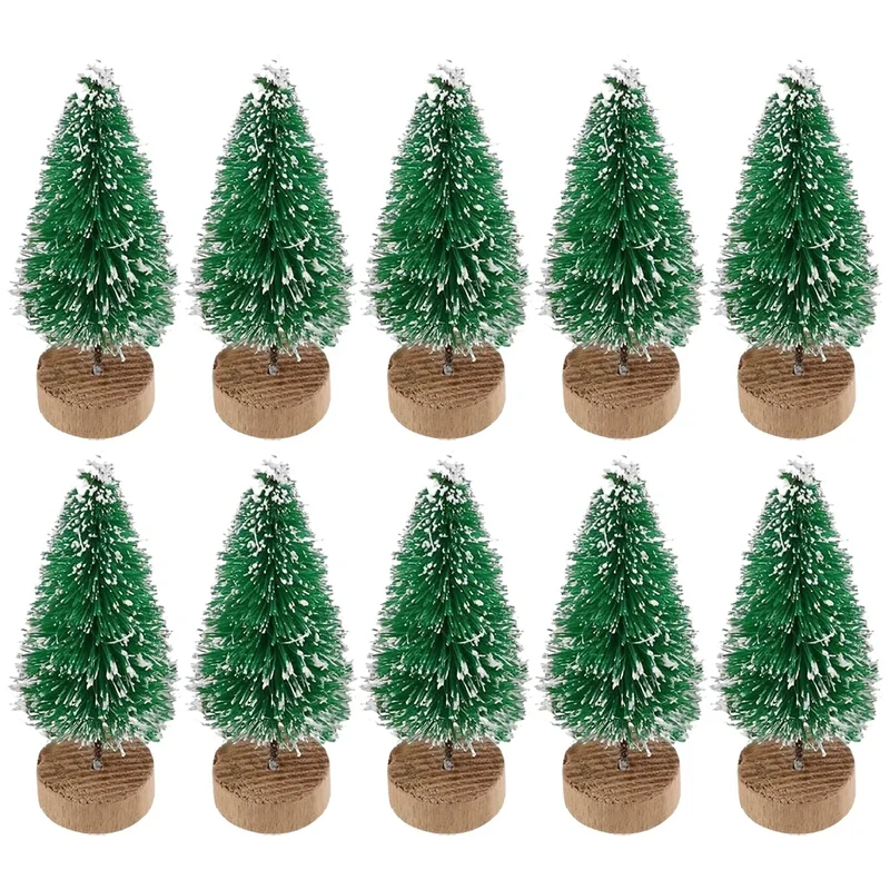 10 Pcs 4.5cm Decorated Christmas Tree Fake Pine Tree Mini Artificial Christmas Tree Santa Snow Navidad Xmas Decor Noel New Year