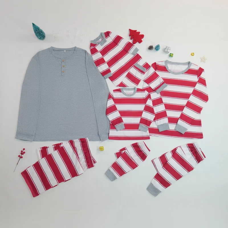 Merry Christmas 2025 Mother Father Kids Matching Pajamas Set Striped Casual Loose Pyjamas Xmas Family Look Holiday Wear Pjs Gift