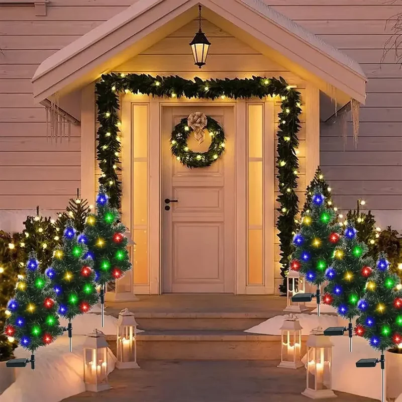 Solar LED Lights Christmas Tree Lawn Lamp Holiday Lantern For House Festive Wedding Courtyard Garden Decoration RGB Light