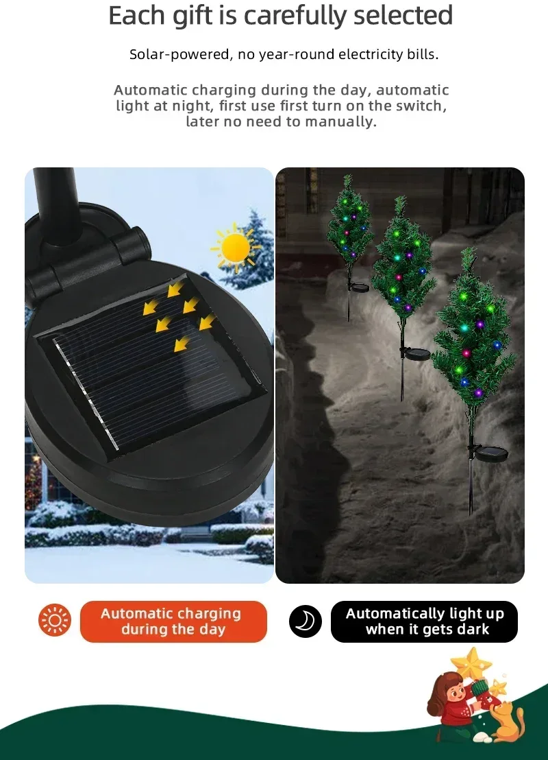 Solar LED Lights Christmas Tree Lawn Lamp Holiday Lantern For House Festive Wedding Courtyard Garden Decoration RGB Light