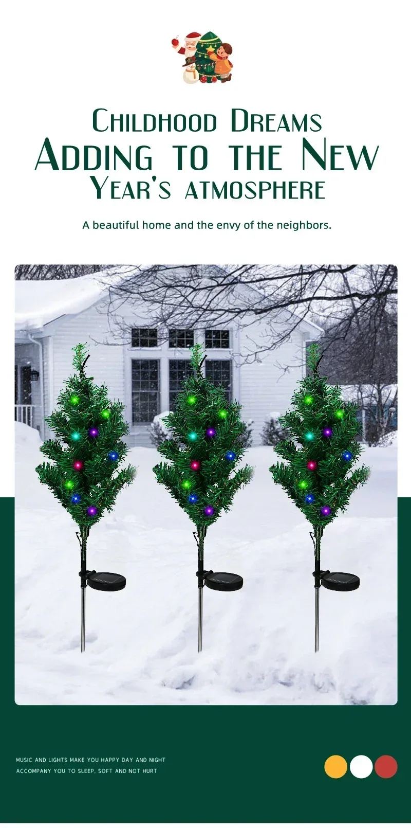 Solar LED Lights Christmas Tree Lawn Lamp Holiday Lantern For House Festive Wedding Courtyard Garden Decoration RGB Light