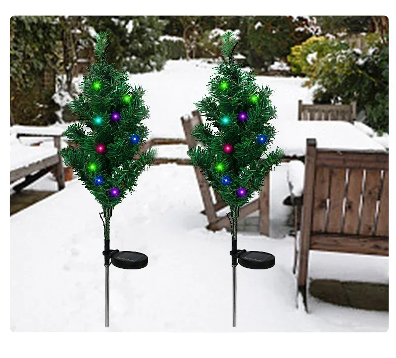 Solar LED Lights Christmas Tree Lawn Lamp Holiday Lantern For House Festive Wedding Courtyard Garden Decoration RGB Light