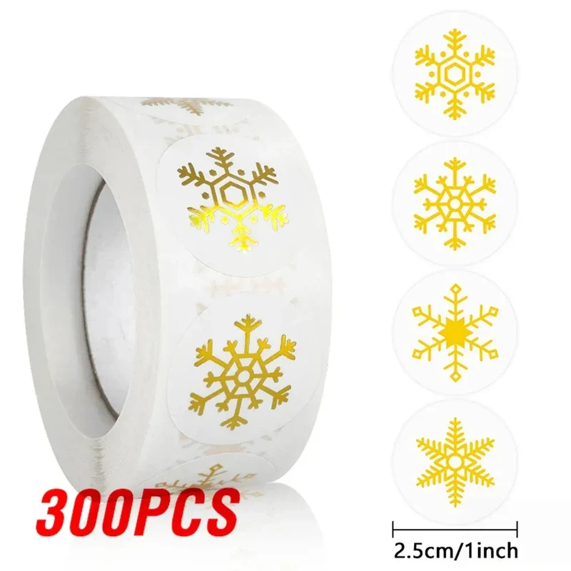 100-500Pcs Gold Snowflake Christmas Stickers Candy Bag Envelopes Sealing Label Christmas Gifts Box Decorations Sticker